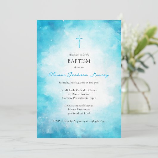 Fluffy Soft Cerulean Clouds Orthodox Baptism       招待状 (スタンド正面)