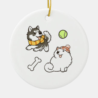 Fluffy Spitz Dogs セラミックオーナメント