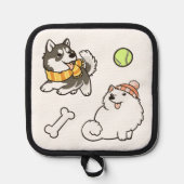 Fluffy Spitz Dogs 鍋敷き (正面)