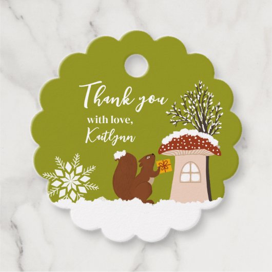 Fluffy Squirrel Gift Winter Baby Shower Gift  フェイバータグ (正面)