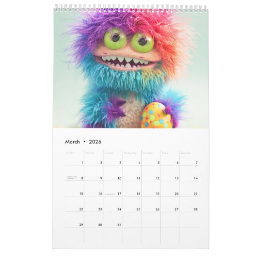Fluffy Sweet Monsters – 2026 Calendar カレンダー (3月 2026)
