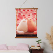 Fluffy Valentine's Cats 吊り下げ型タペストリー (寝室)