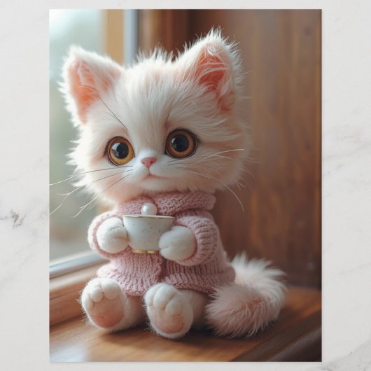 Fluffy White and Light Pink Cat Scrapbook Paper (裏面)