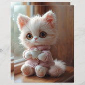 Fluffy White and Light Pink Cat Scrapbook Paper (正面/裏面)