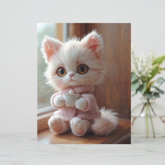 Fluffy White and Light Pink Cat Scrapbook Paper (スタンド正面)