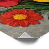 Fluffy White Cat and Folk Art Flowers ポスター (角)