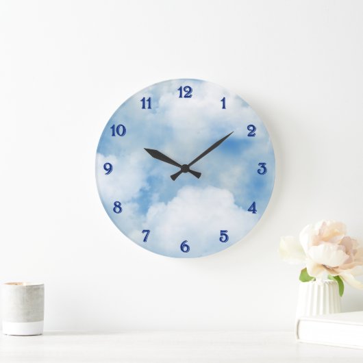 Fluffy White Clouds ラージ壁時計 (ホーム)