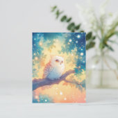 Fluffy White Owl in Magical Forest ポストカード (スタンド正面)