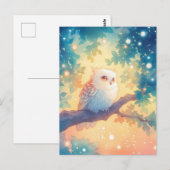 Fluffy White Owl in Magical Forest ポストカード (正面/裏面)