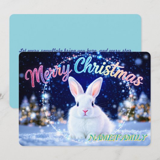 Fluffy White Rabbit in Magical Winter Forest シーズンカード (正面/裏面)