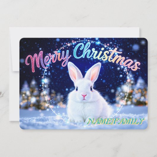 Fluffy White Rabbit in Magical Winter Forest シーズンカード (正面)