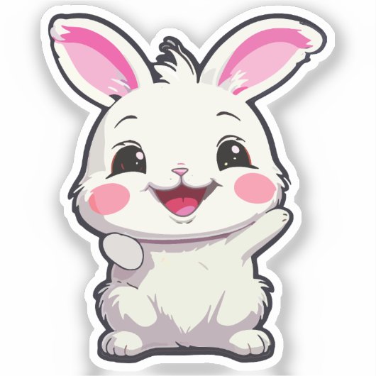 Fluffy White Rabbit Vinyl Sticker シール (正面)