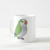 Fluffy wild green quaker parrot cartoon drawing コーヒーマグカップ (正面左)
