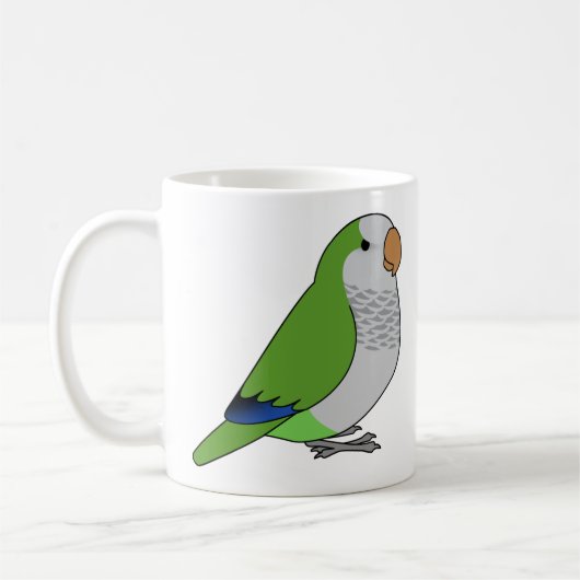 Fluffy wild green quaker parrot cartoon drawing コーヒーマグカップ (左)