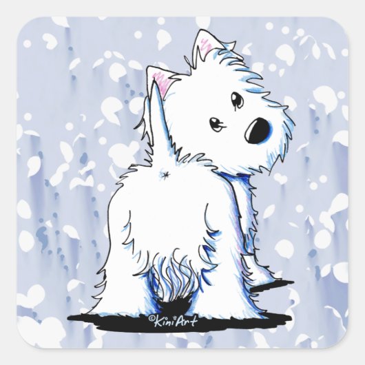 Fluffybutt Westieステッカー スクエアシール (正面)