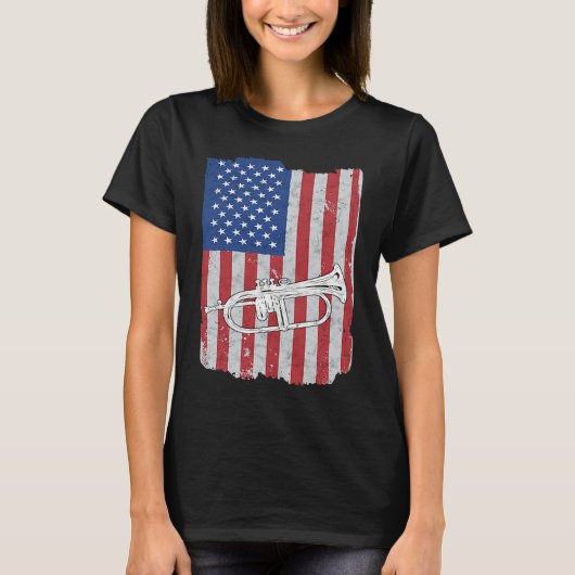 Flugelhorn USA Flag Flugelhorn Player Tシャツ (正面)