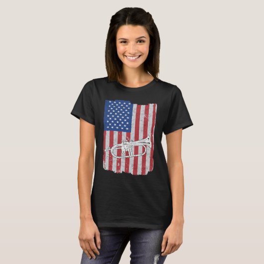 Flugelhorn USA Flag Flugelhorn Player Tシャツ (正面フル)