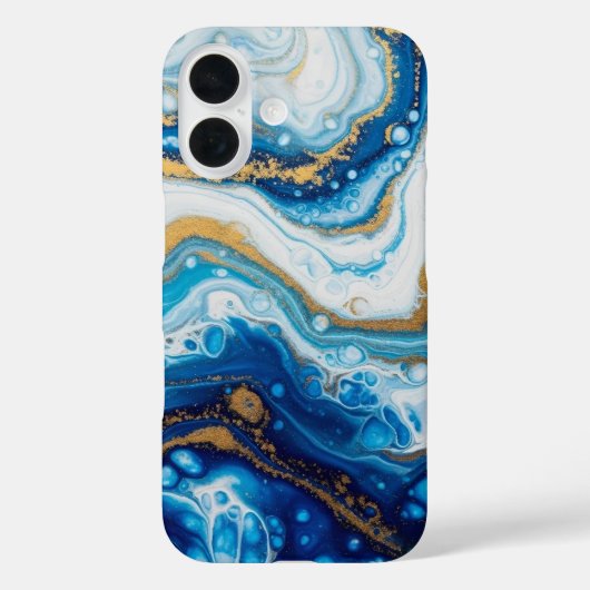 Fluid エレガント Art iPhone 16ケース – 抽象芸術ブルー Case-Mate iPhoneケース (裏面)