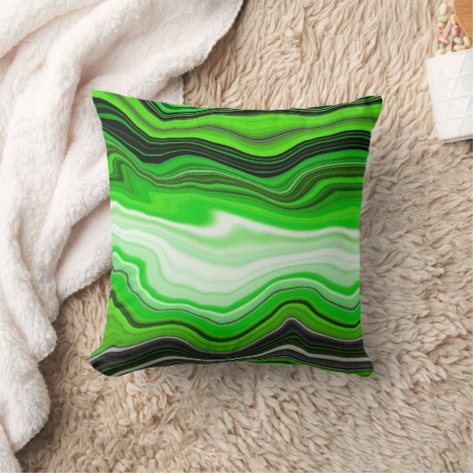 Fluid Artのような緑と黒ストライプのの大理石 クッション (ブランケット)