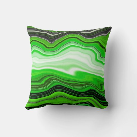 Fluid Artのような緑と黒ストライプのの大理石 クッション (裏面)