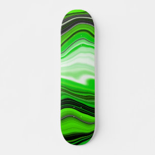 Fluid Artのような緑と黒ストライプのの大理石 スケートボード