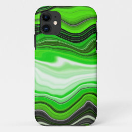 Fluid Artのような緑と黒ストライプのの大理石 iPhone 11 ケース