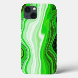 Fluid Artのような緑と黒ストライプのの大理石 iPhone 13ケース