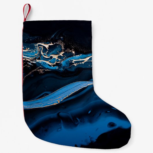 Fluid Art.液体金属金ゴールド(抽象芸術青w) スモールクリスマスストッキング (正面)