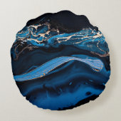 Fluid Art.液体金属金ゴールド(抽象芸術青w) ラウンドクッション (裏面)