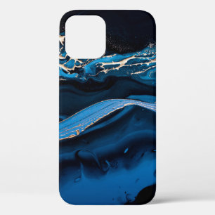 Fluid Art.液体金属金ゴールド(抽象芸術青w) iPhone 12ケース