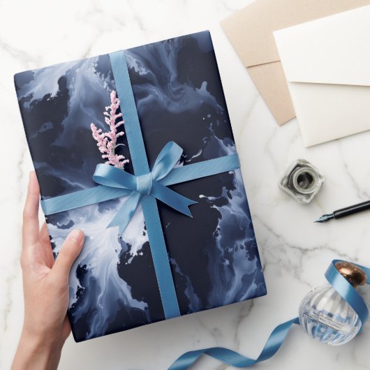 Fluid Ink Black Indigo Splash Abstract Pattern ラッピングペーパー (ギフト)