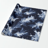 Fluid Ink Black Indigo Splash Abstract Pattern ラッピングペーパー (アンロールド)