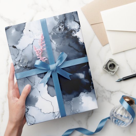 Fluid Ink Black Indigo Splash Abstract Pattern ラッピングペーパー (ギフト)