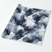 Fluid Ink Black Indigo Splash Abstract Pattern ラッピングペーパー (アンロールド)