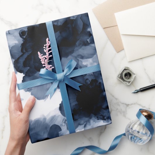 Fluid Ink Black Indigo Splash Abstract Pattern ラッピングペーパー (ギフト)