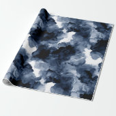 Fluid Ink Black Indigo Splash Abstract Pattern ラッピングペーパー (アンロールド)