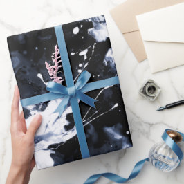 Fluid Ink Black Indigo Splash Abstract Pattern ラッピングペーパー