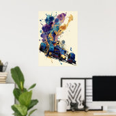 Fluid Ink Formula Car – Blue and Gold Abstract ポスター (ホームオフィス)