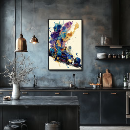 Fluid Ink Formula Car – Blue and Gold Abstract ポスター