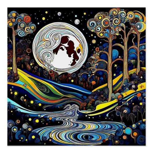 Fluid Moon over landscape ポスター (正面)