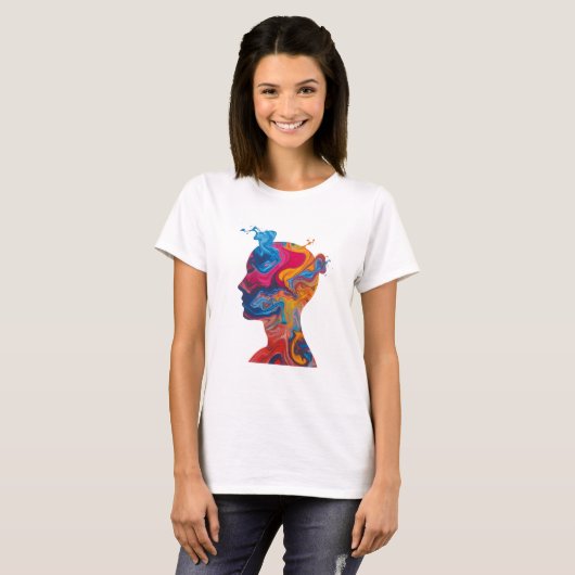 Fluid Paint Waves & Abstract Head – Women’s Basic  Tシャツ (正面フル)