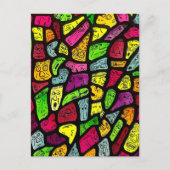 Fluorescent Cartoon Weird Faces Drawing ポストカード (正面)