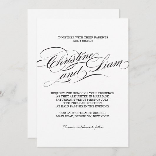 Fluriishスクリプト結婚式招待状 招待状 (正面/裏面)