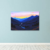 Fluss bei Berghügel am Sonnenuntergangs Abend キャンバスプリント (インサイチュ (ウッドフロア))