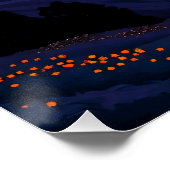 Fluss bei Berghügel am Sonnenuntergangs Abend ポスター (コーナー)