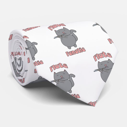 Flute Fanatic Gray Cat Pink Letters ネクタイ (ロール)