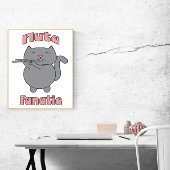 Flute Fanatic Pink Gray Cat Funny ポスター
