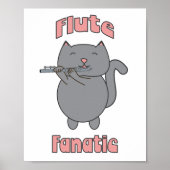 Flute Fanatic Pink Gray Cat Funny ポスター (正面)