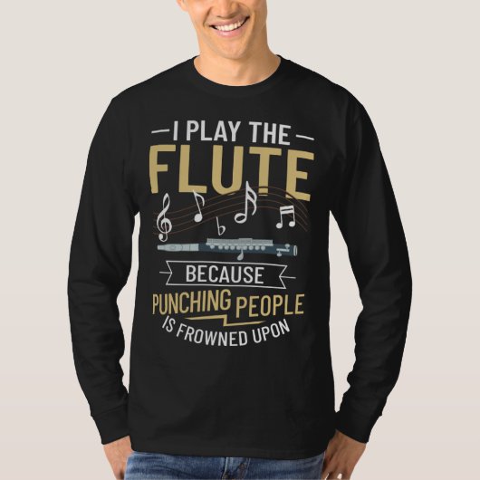Flute Music Instrument Notes Flutist Player Beginn Tシャツ (正面)