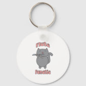 Flute Playing Gray Cat Funny Musician キーホルダー (正面)